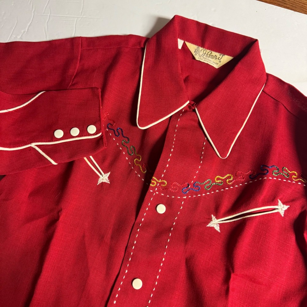 Vintage Kids Red Western Wear Embroidered Long Sleeve Shirt Size 14 R Bar T